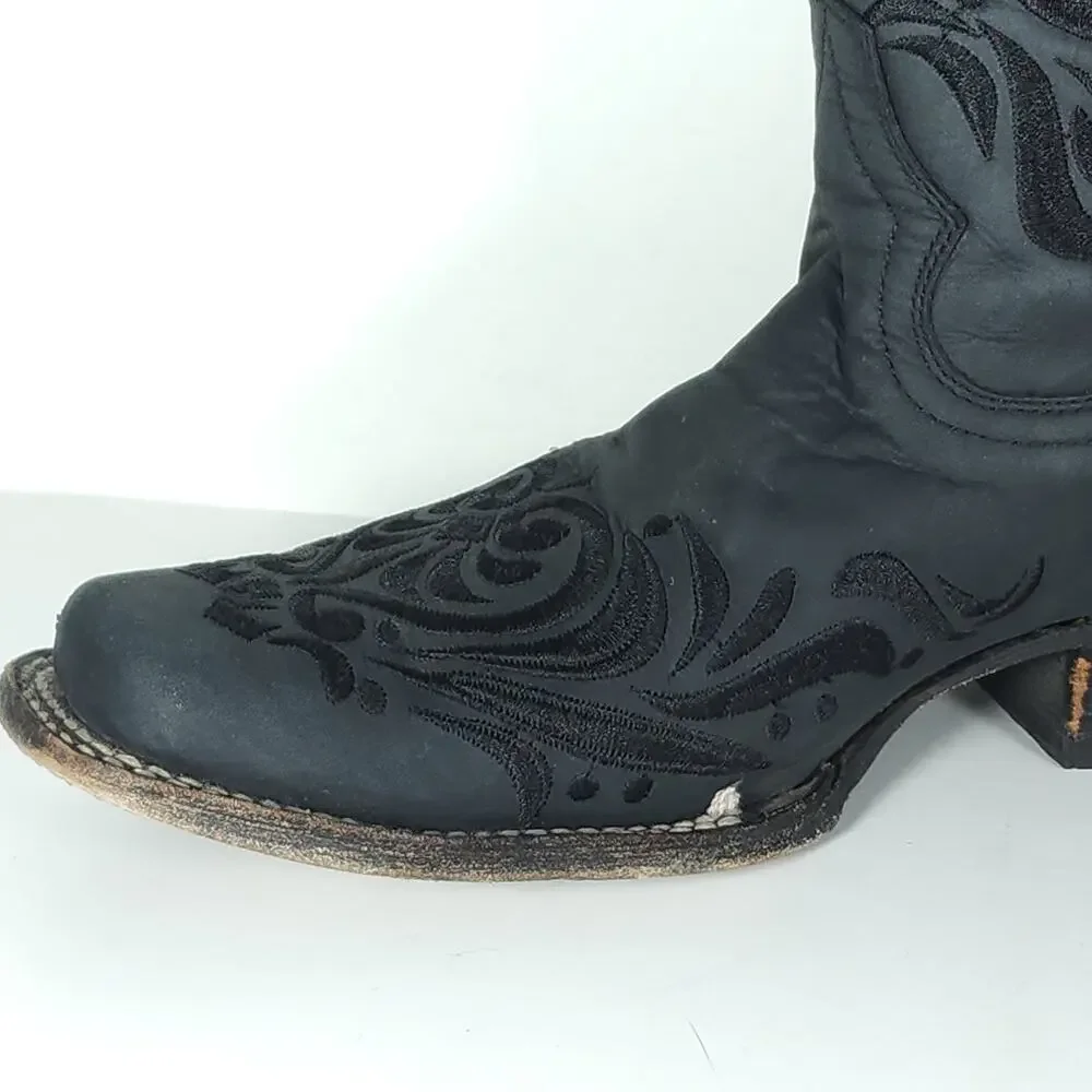 CORRAL Circle G Women’s US9M Black Distressed Leather Square Toe Western Boots